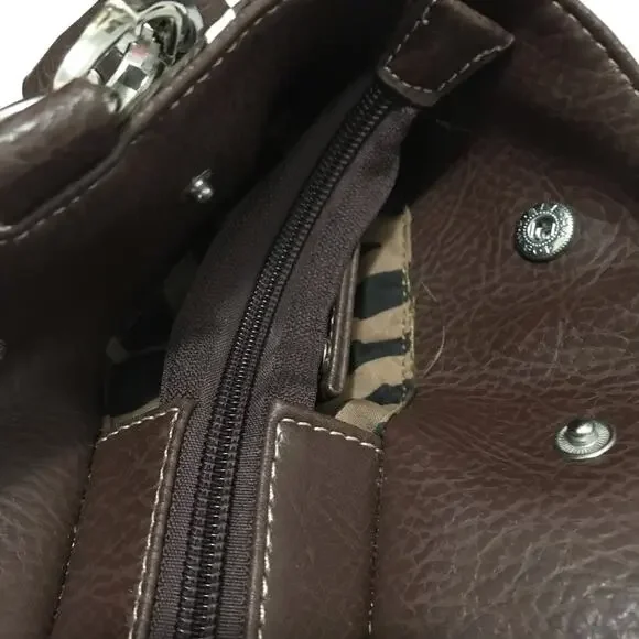 Animal Print Bedazzled Peace Sign Tote Shoulder Bag - Picture 2 of 10